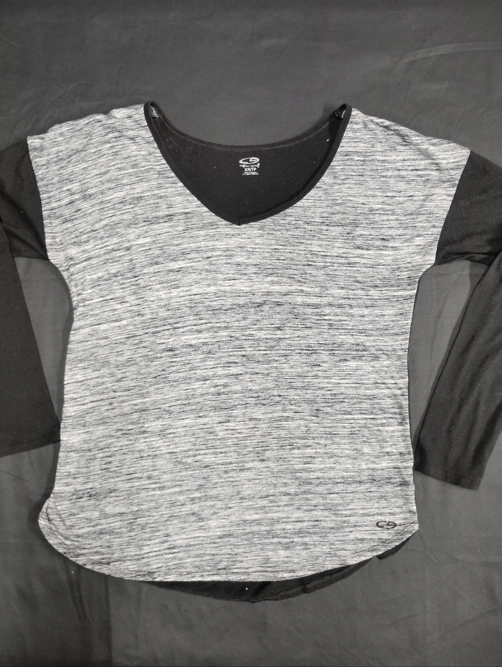 C9 by Champion Gray Heather and Black V-Neck Short Sleeve Top